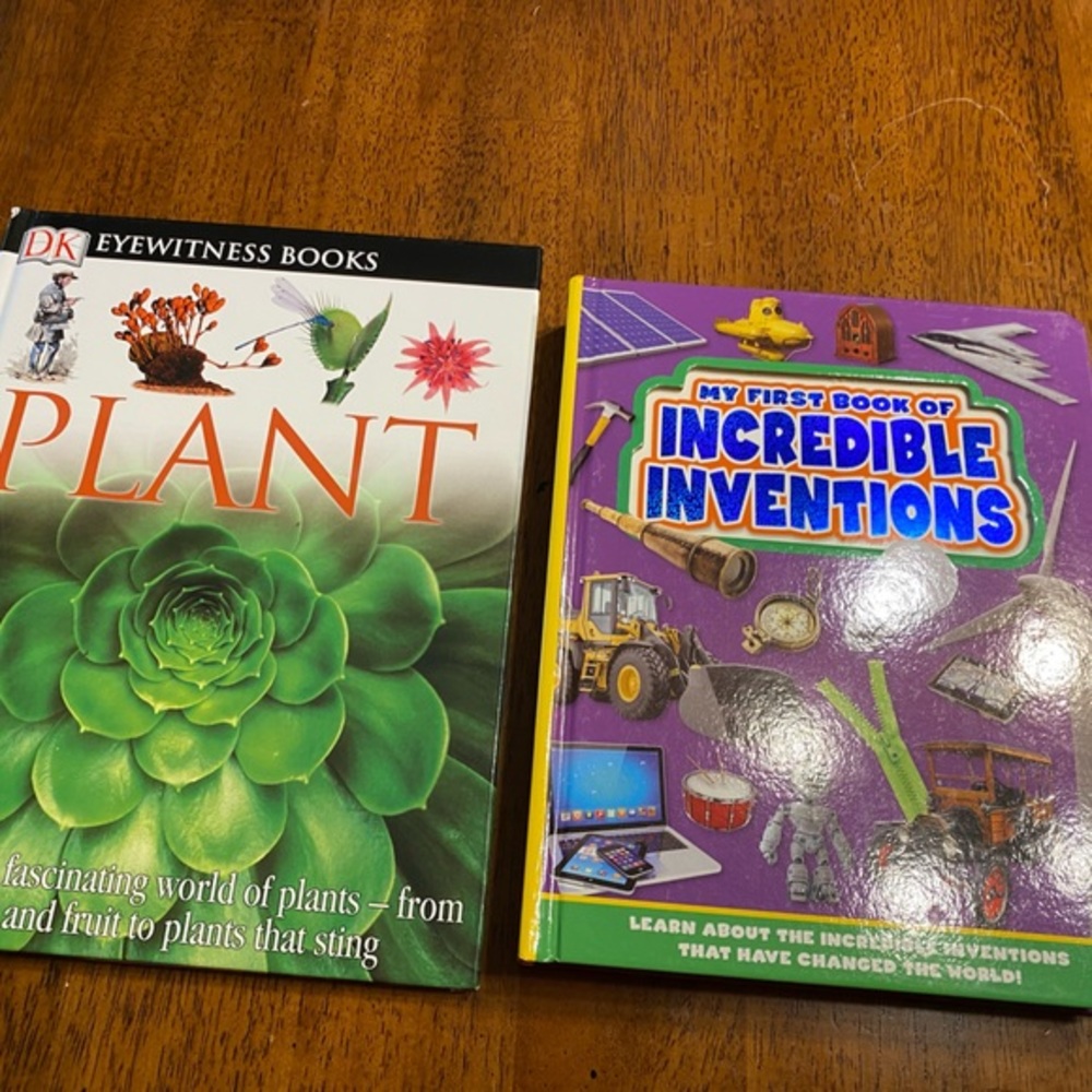 Plants, and my first book of incredible inventions.‎  Two hard back books